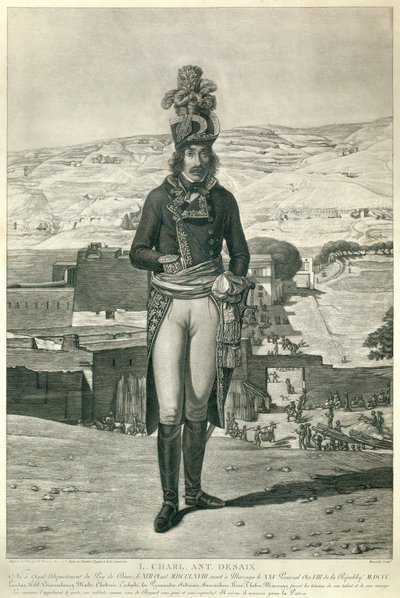 1798年のエジプトのキャンペーン中のルイチャールズアントワーヌデサイクス将軍の足元の肖像画 作： Andre Dutertre