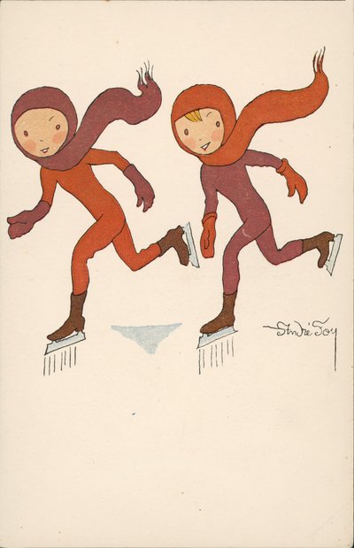 アイススケートをする2人の少年（カラーリトグラフ） 作： Andre Foy