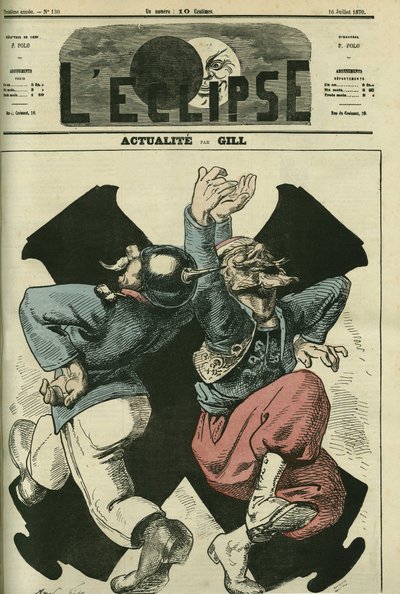実物、普仏戦争の大砲の前で踊るプロイセン兵とフランス兵。ギルの「L