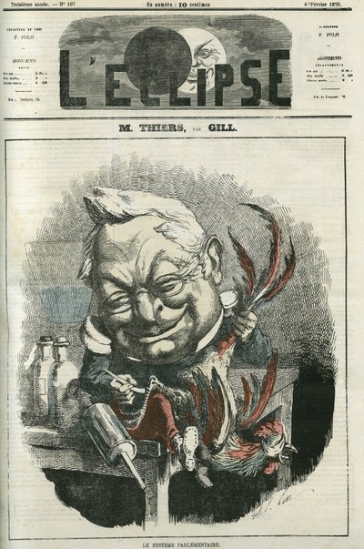 アドルフ・ティエール（1797-1877）、フランスの歴史家・政治家。2月6日付ジルの「日蝕」誌の表紙 作： Andre Gill