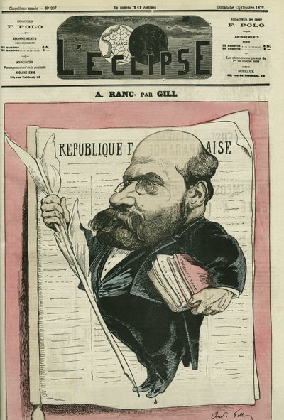 アルチュール・ランク（1831-1908）フランスのジャーナリスト、政治家。10月13日付のギル社「日蝕」の表紙 作： Andre Gill