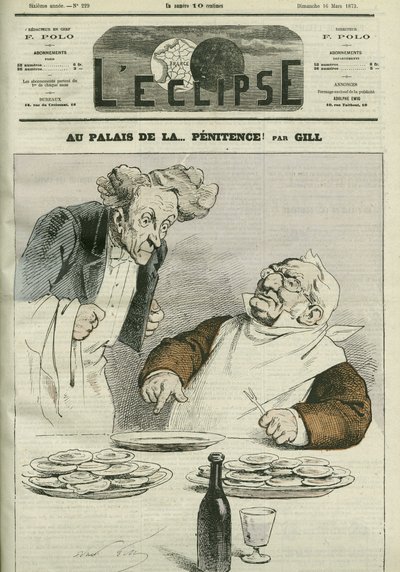 懺悔の宮殿にて、共和国大統領アドルフ・ティエール（1797-1877）の風刺画。3月16日付ジル社「L
