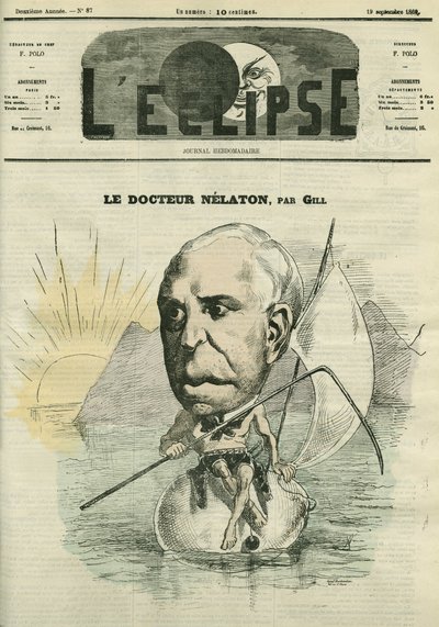 オーギュスト・ネラトン（1807-1873）、フランスの外科医。9月19日付ギル社「日食」誌の表紙 作： Andre Gill