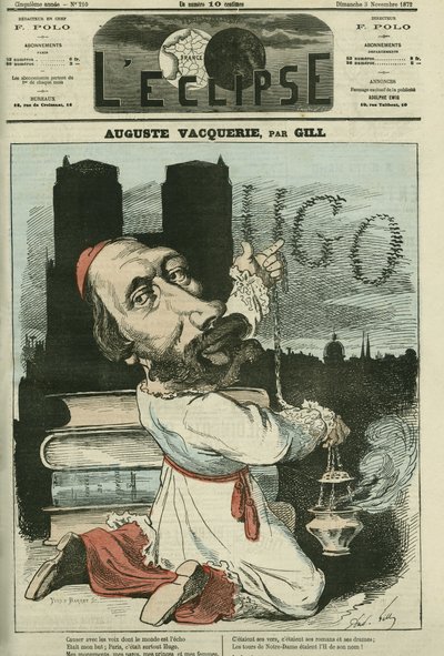 Auguste Vacquerie (1819-1895), フランスの詩人、劇作家、ジャーナリスト。11月3日付のギル社「日蝕」の表紙 作： Andre Gill
