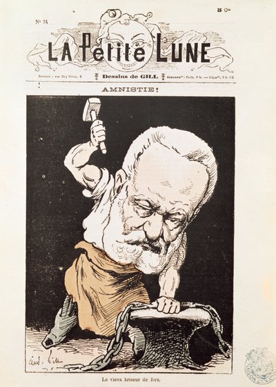 1879年2月の「La Petite Lune」の表紙からのヴィクトルユーゴーの似顔絵（1802-85） 作： Andre Gill