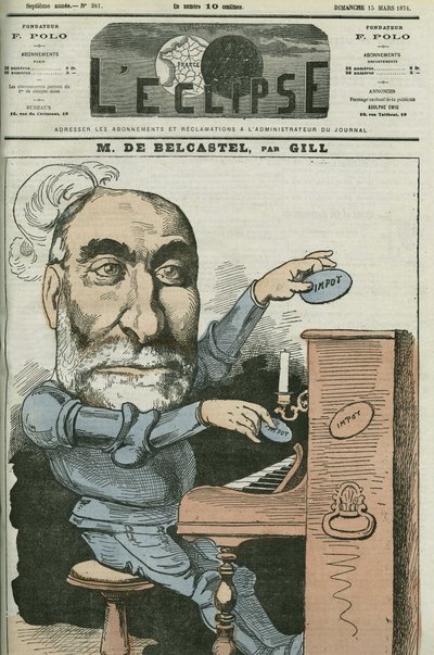 フランスの政治家、Gabriel de Belcastel（1821-1890）の漫画。ギルの「日食」3月15日号の表紙 作： Andre Gill