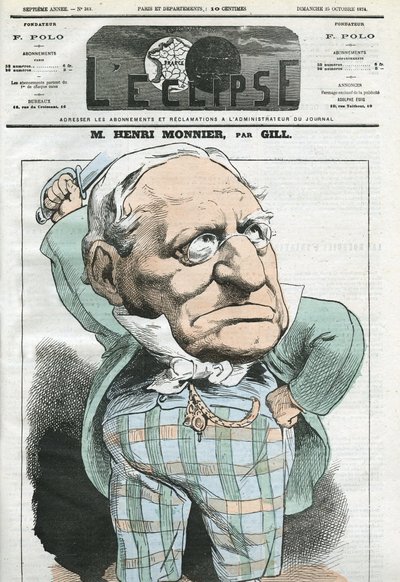 フランスの劇作家、漫画家、俳優であるアンリ・モニエ（Henri Monnier, 1799-1877）の漫画。10月25日付ギル社「日食」の表紙 作： Andre Gill