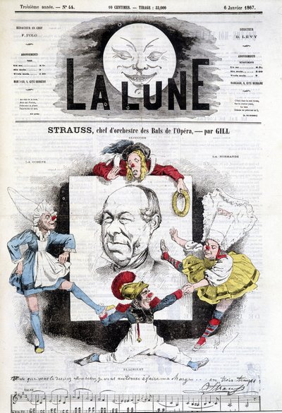 ヨハン・シュトラウス・ジュニア（1825-1899）の漫画（「月」1月6日付）。 作： Andre Gill