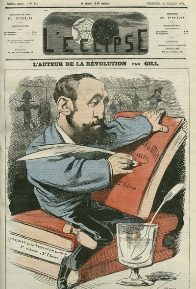 フランスの小説家、劇作家、評論家であるジュール・クラレ（1840-1913）の漫画。7月6日付「日食」（ギル社）表紙 作： Andre Gill