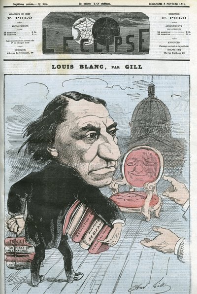 フランスの政治家・歴史家であるルイ・ブラン(1811-1882)の漫画。2月8日付ギル社「日食」表紙 作： Andre Gill