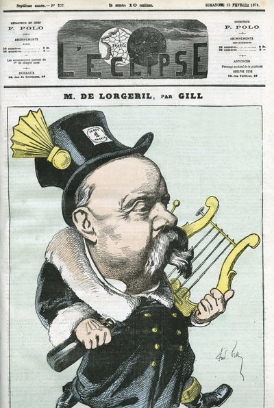 フランスの政治家であるViscount de Lorgerilの漫画。2月15日付ジルの「日蝕」の表紙 作： Andre Gill