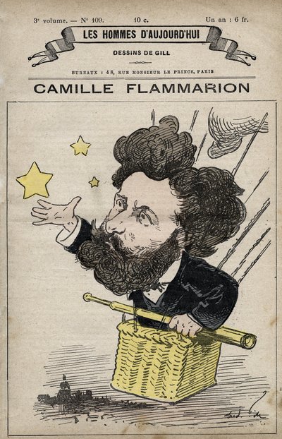 イギリスの科学者カミーユ・フラマリオンの漫画（「現代の人々」より） 1880年頃 Henri Demare（1846-1888）作 作： Andre Gill