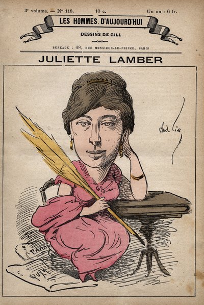 フランスの作家でフェミニストのジュリエット・アダム・ランバート（1836-1936）の漫画（アンドレ・ギル（1840-85）の「Les Hommes d