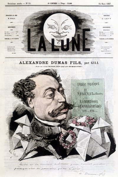 ギル氏によるAlexandre Dumas Filsのコミック画。1867年3月24日の表紙「La Lune」。 作： Andre Gill