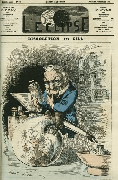 解散、歴史家で共和国大統領のアドルフ・ティエール（1797-1877）。9月3日付ギル社「L