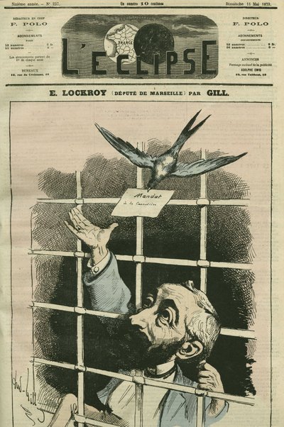 Edouard Simon Lockroy (1838-1913), フランスの政治家、マルセイユの代官。5月11日付ジルの「日蝕」の表紙 作： Andre Gill