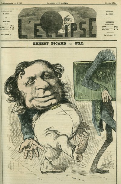 アーネスト・ピカール（1821-1877）、フランスの政治家。6月11日付のギル社「日蝕」の表紙 作： Andre Gill