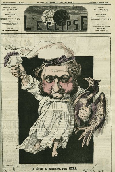 Eugene Rouher (1814-1884), フランスの政治家、ボナパルティスト党のリーダー。2月25日付ジルの「日蝕」の表紙 作： Andre Gill