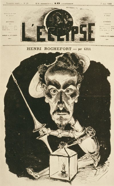 アンリ・ロシュフォール、「L&39;Eclipse」誌の表紙イラスト、1868年6月7日 作： Andre Gill