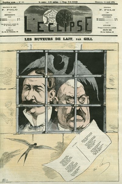 Hippolyte de Villemessant（1810-1879）『Le Figaro』の創刊者、Francis Magnard（1837-1894）ジャーナリストでVillemessantの上級協力者。この新聞はコミューンの下で削除され、ティエールの下で再発行される。ギルの「L