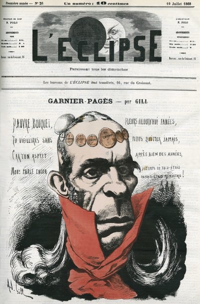 Louis Antoine Garnier-Pages (Garnier Pages) (1803-1878)、フランスの政治家。ギルの「日食」での表紙（7月19日 作： Andre Gill
