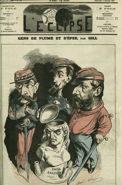 ペンと剣の人たち。ルイ・レオン・ファイダーブ（1818-1889）フランス軍人、カミーユ・クレメル（1840-1876）フランス軍人、フィリップ・トゥーサン・ジョセフ・ボルドーヌ（1821-1892）医師・軍人。10月8日付ギル社「L