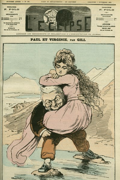 ポール・エ・ヴィルジニー」（共和国）に代表されるフランスの歴史家・政治家、アドルフ・ティエール（1797-1877）の肖像。11月7日付ジルの「L