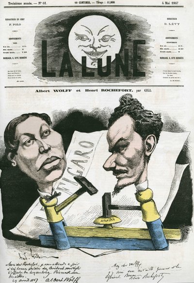 アルベール・ウォルフとアンリ・ロシュフォール（1831-1913）フランスのジャーナリスト・政治家の肖像。ギルの漫画（『月』5月4日付 作： Andre Gill