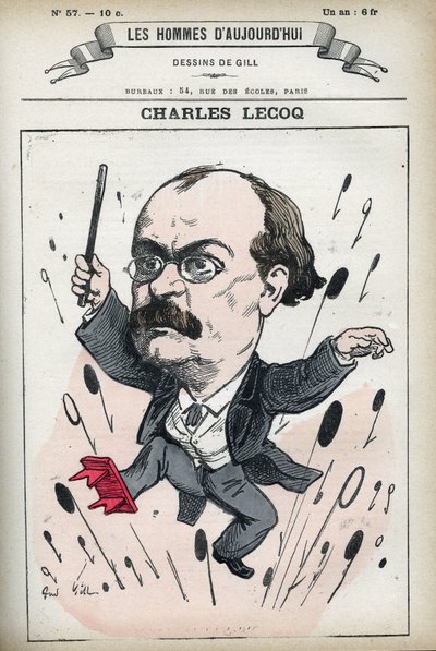 フランスの作曲家、アレクサンドル・シャルル・ルコック（1832-1918）の肖像。ギルによる風刺画、パリ 作： Andre Gill