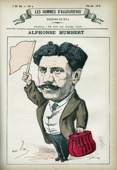 アルフォンス・アンベールの肖像。彼は1872年にトゥーロンのバグネに送られ、1879年に恩赦を受けるまではヌメアのバグネに送られていた。パリのギルの漫画。 作： Andre Gill