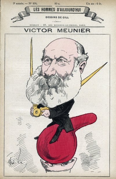 科学ジャーナリストで、科学の普及に尽力したアメデ＝ヴィクトル・ムニエ（1817-1894）の肖像。パリ、ギルの漫画。 作： Andre Gill