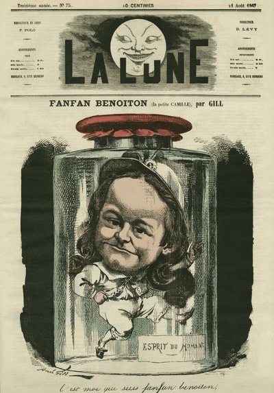 ファンファン・ベノワトン役の女優、カミーユ・シェルターの肖像。ギルの漫画（「月」8月11日付 作： Andre Gill