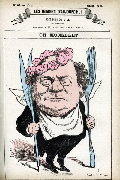フランスの詩人、ジャーナリスト、小説家、美食家であるシャルル・モンスレー（1825-1888）の肖像。ギルによる漫画、『今日の人』（パリ）所収 作： Andre Gill