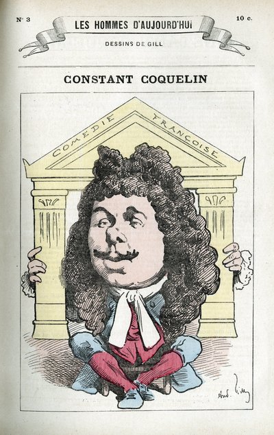 フランスの舞台俳優、コンスタン・コケリン（1841-1909）の肖像。ギルによる風刺画、パリ 作： Andre Gill