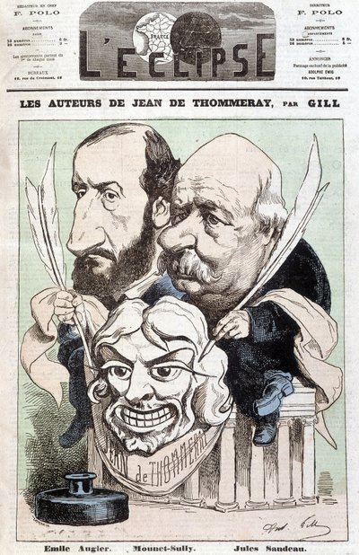 劇「ジャン・ド・ポムレー」の作者、エミール・オーギエ（1820-1889）とジュール・サンドー（1811-1883）の肖像。 作： Andre Gill