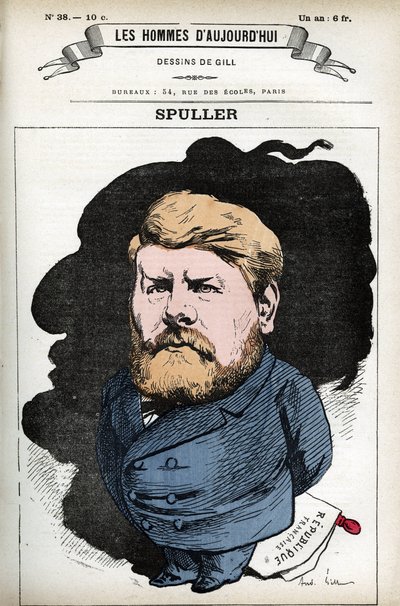 フランスの政治家・弁護士であるユージン・シュプラー（1835-1896）の肖像。ギルによる漫画、「今日の人」（パリ）掲載 作： Andre Gill