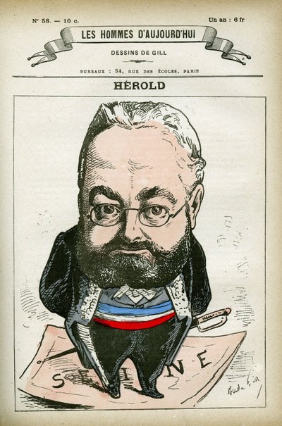 フランスの政治家、フェルディナン・ヘロルド（1828-1882）の肖像。ギルの風刺画（パリ 作： Andre Gill