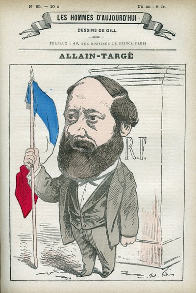 フランソワ・アラン・タージュの肖像 アラン・タージュ（1832-1902）は、フランスの弁護士、判事、ジャーナリスト、政治家で、ガンベッタ内閣では内務大臣と財務大臣を務めました。パリのGillによる漫画。 作： Andre Gill
