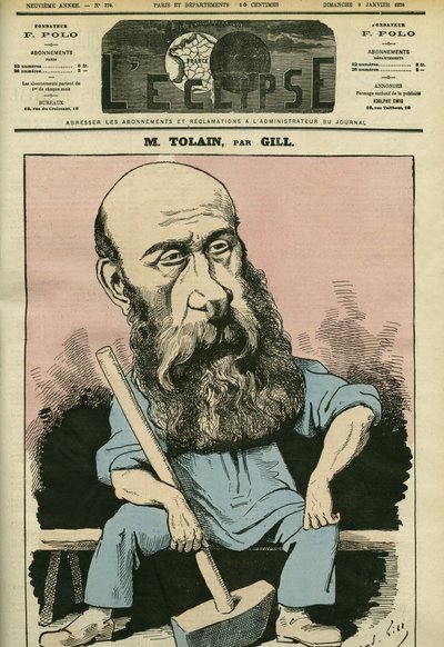 フランスの彫刻家・政治家であるHenri Louis Tolain (1828-1897)の肖像。1月9日付ギル社「L
