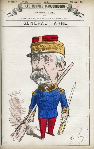 ジャン・ジョセフ・フレデリック・アルベール・ファール（1816-1887）の肖像。フランスの軍人で、1870年に将軍に任命され、陸軍大臣を務めた。パリのギルによる漫画。 作： Andre Gill