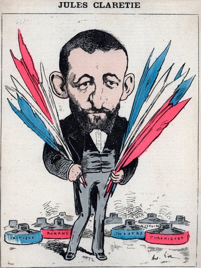 フランスの小説家、劇作家、評論家、ジュール・クラレ（1840-1913）の肖像 - アンドレ・ギルによる風刺画、「今日の人」（パリ）にて 作： Andre Gill