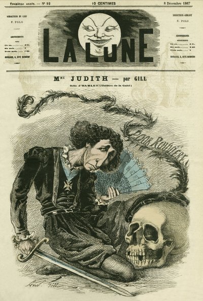 フランスの女優ジュディット夫人（1827～）の肖像。ギルの漫画、「La Lune」12月8日号掲載 作： Andre Gill