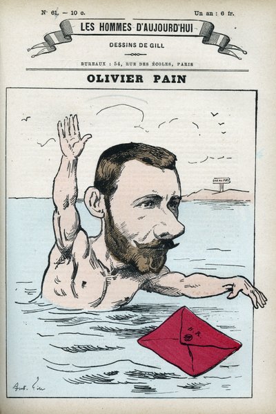 フランス人でコミューン派の政治家、オリビエ・パンの肖像。彼はアンリ・ロシュフォール（1831-1913）のバッグンと逃避行の仲間だった。パリのギルの漫画。 作： Andre Gill
