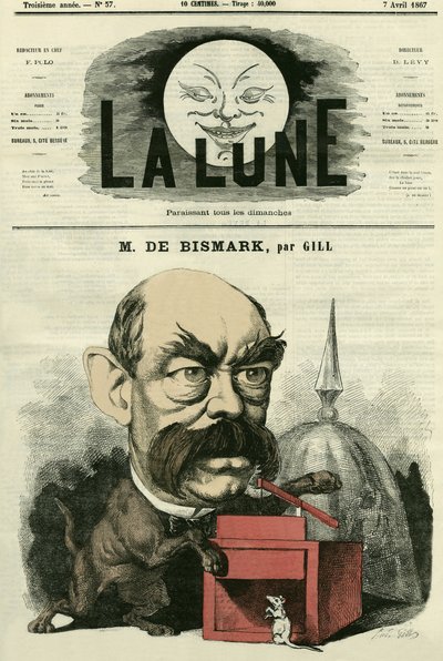 ドイツ首相オットー・フォン・ビスマルク（1815-1898）の肖像。ギルの漫画（『月』4月7日付 作： Andre Gill