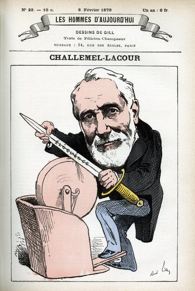 政治家、外交官、フランス哲学史家であるPaul-Armand Challemel-Lacour (1827-1896)の肖像。ギルの漫画、「今日の人」（パリ）所収 作： Andre Gill