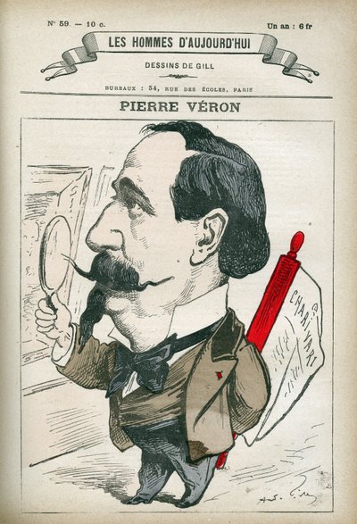 フランスの作家・詩人のピエール・ヴェロン（1831-1900）の肖像。ギルによる風刺画、パリ 作： Andre Gill