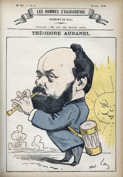 テオドール・オーバネル（1829-1886）は、フランスの印刷業者であり、プロヴァンスの詩人です。パリ、ギルの漫画。 作： Andre Gill