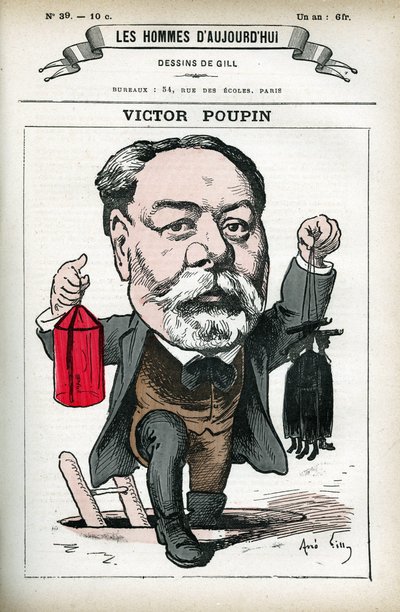フランスの政治家Victor Poupin (1838-1906)の肖像。ギルによる漫画、「今日の人」（パリ）掲載 作： Andre Gill