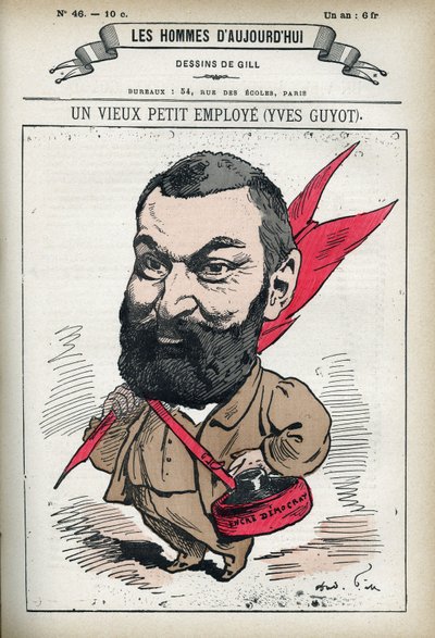 イヴ・ギュイヨ（1843-1928）の肖像。フランスの政治家、広報家、経済学者。パリのギル社の漫画。 作： Andre Gill