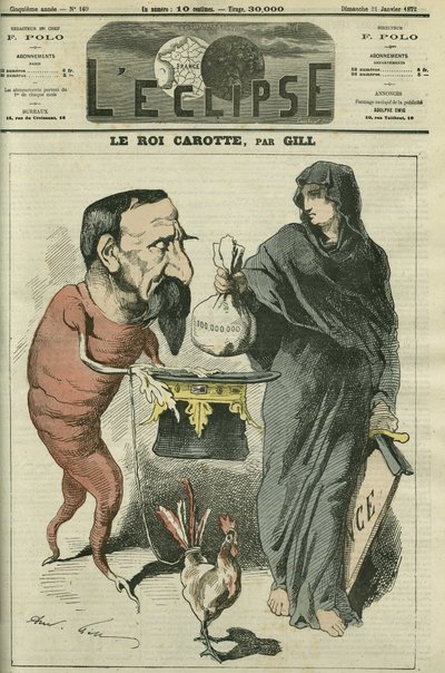 ニンジン王、ナポレオン3世（1808-1873）は、1870年のセダン敗戦まで、フランスの共和国大統領であり皇帝であった。1月21日付ギル社「L